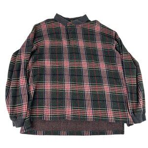 Vintage 90s Club Room Men's Sweatshirt L Red Green White Plaid Christmas Colors